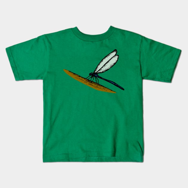 Sketched Dragonfly Kids T-Shirt by DigitalShards